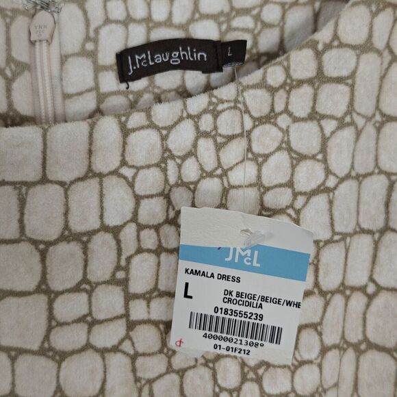J. McLaughlin Kamala Faux Suede Shift Dress Size Large Beige Crocodile Print NWT - Picture 7 of 9